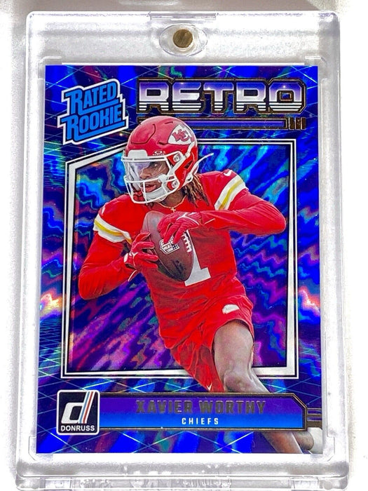 Spectacular Blue Xavier Worthy ROOKIE REFRACTOR CARD CHIEFS - INCLUDES CASE