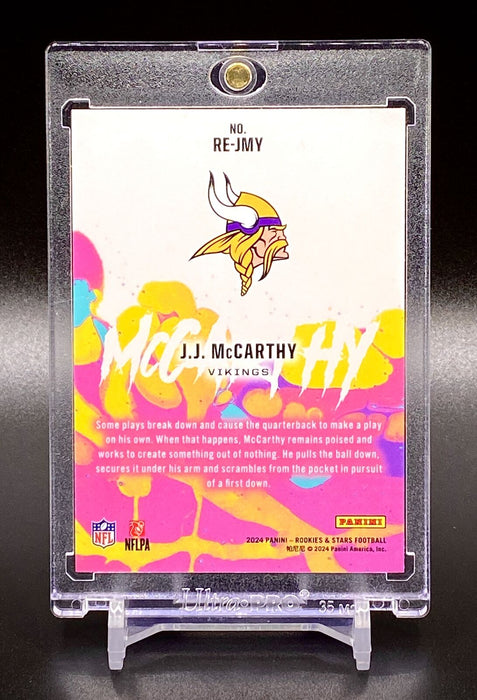 JJ McCarthy RED ROOKIE INSERT CARD SP PANINI VIKINGS w/HOLDER