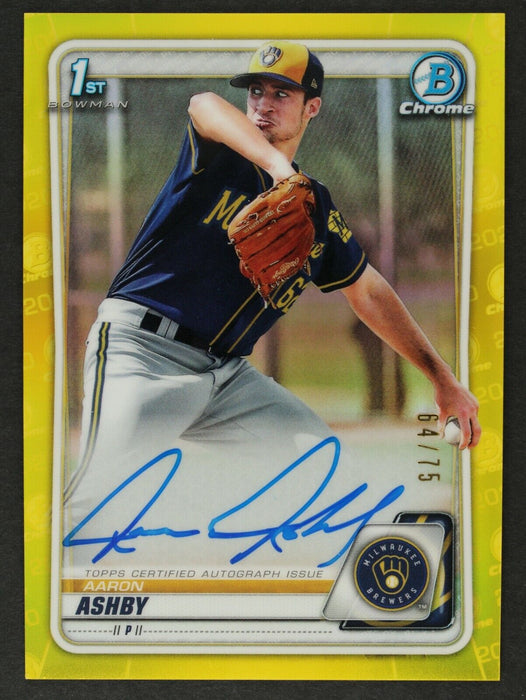 2020 1st Bowman Chrome Aaron Ashby Yellow Refractor On Card Auto /75