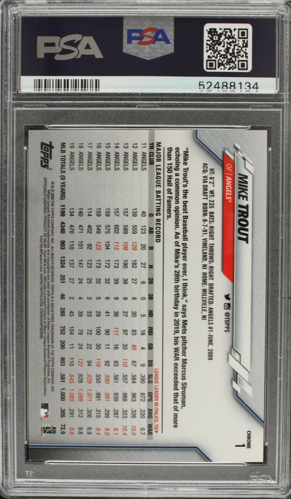 2020 Topps Chrome Mike Trout Negative Refractor #1 PSA 10 GEM MINT