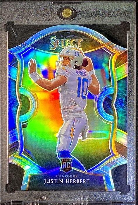 Justin Herbert ROOKIE LIGHT BLUE REFRACTOR DIE-CUT INVESTMENT CARD SP CHARGERS