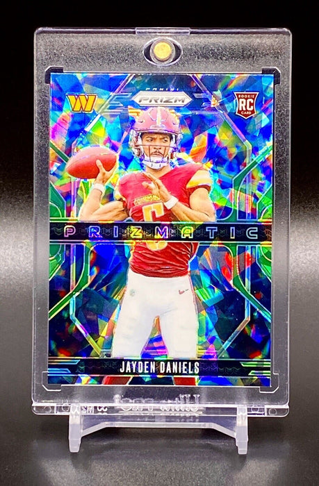 Jayden Daniels RARE GREEN CRACKED ICE REFRACTOR ROOKIE CARD SP COMMANDERS w/CASE