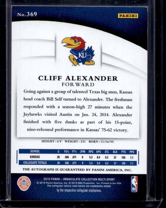 2015 Immaculate Cliff Alexander /99 #369 Rookie Blazers / Kansas NM-MINT