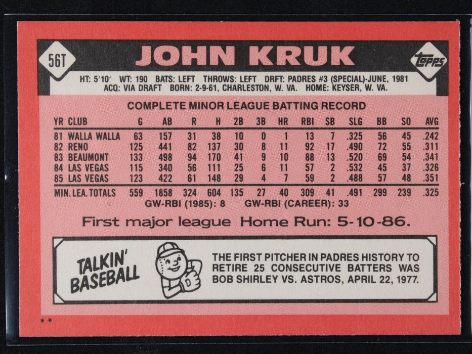 1986 Topps Traded - John Kruk #56T Rookie San Diego Padres NM-MINT