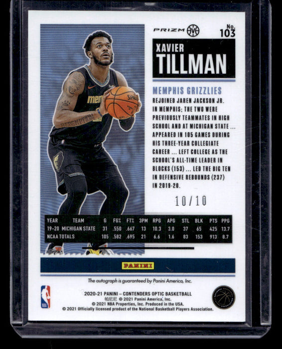 2020  Panini Contenders Optic Xavier Tillman Gold /10 AUTO #103 Grizzlies NM-MT