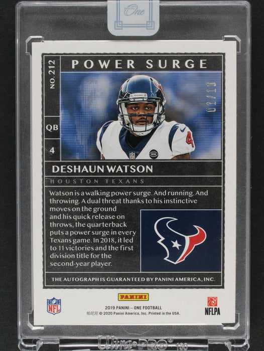 Deshaun Watson 2019 Panini One #212 Power Surge On Card Encased AUTO 1/10