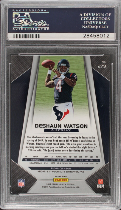 2017 Prizm Deshaun Watson Silver Rookie RC #279 PSA 10