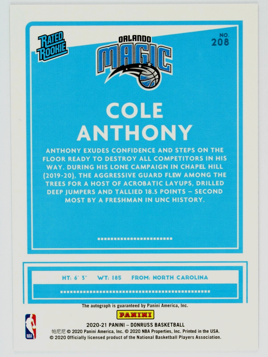 2020 Donruss Cole Anthony Rookie RC Choice Red Mojo Auto /99