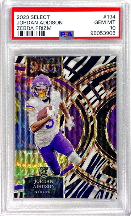 Jordan Addison ROOKIE REFRACTOR ZEBRA STRIPES SSP GEM MINT GRADED PSA 10 VIKINGS