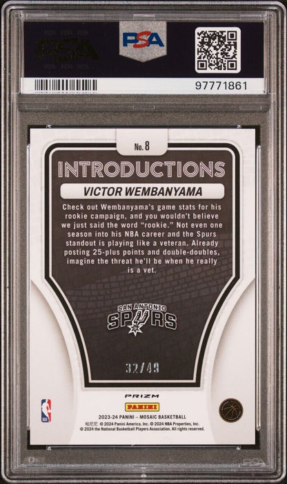 2023 Panini Mosaic Victor Wembanyama Orange Introductions RC 32/49 #8 PSA 10