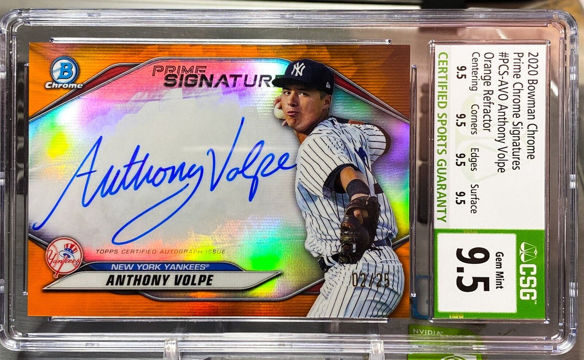 2020 Bowman Chrome Anthony Volpe Prime Signatures /25 Green Lbl CSG 9.5 AUTO 10