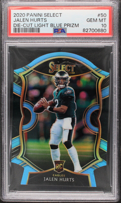 2020  Panini Select Jalen Hurts Rookie Light Blue RC Die-Cut #50  PSA 10