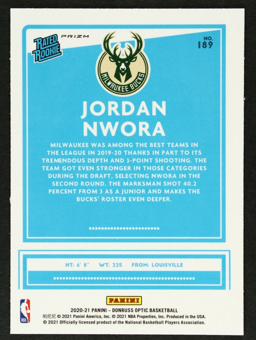 2020-21 Optic Jordan Nwora Rated Rookie #189 Silver Fast Break Prizm