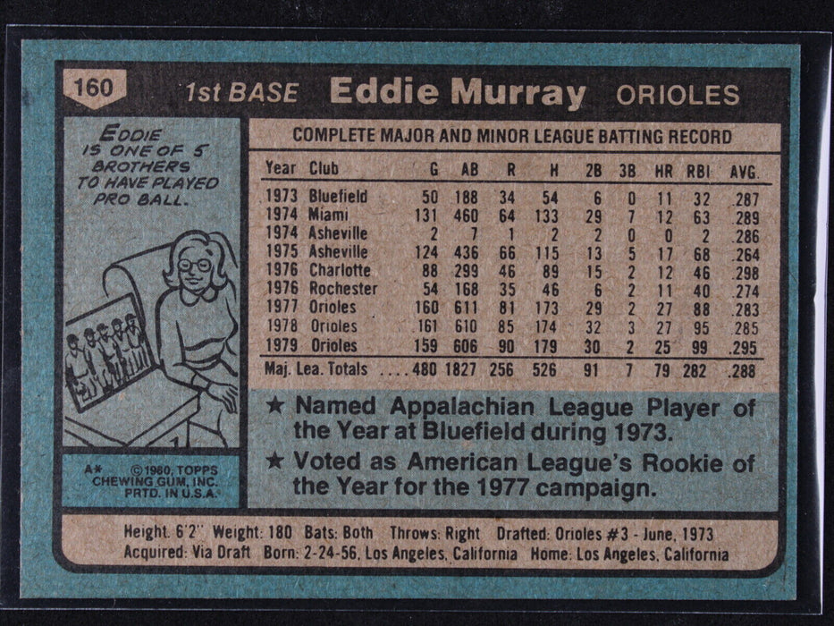 1980 Topps - Eddie Murray #160  Baltimore Orioles NM OR BETTER