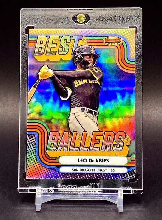 Leo De Vries REFRACTOR CARD BOWMAN SAN DIEGO PADRES TOP PROSPECT w/HOLDER