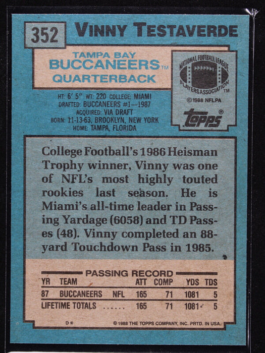 1988 Topps - Vinny Testaverde #352 Rookie Tampa Bay Buccaneers NM-MINT