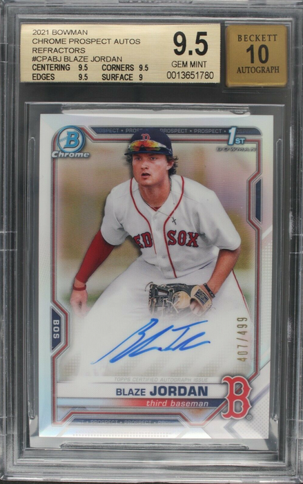 2021 Bowman Chrome Blaze Jordan Refractor /499 BGS 9.5 Gem Mint AUTO 10