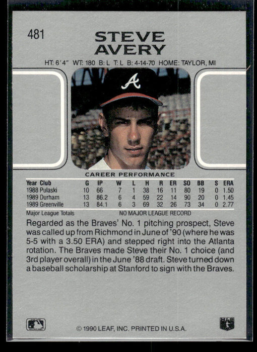 1990 Leaf Steve Avery #481   Atlanta Braves NM-MT