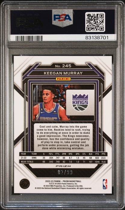 2022-23 Panini Prizm Purple Keegan Murray /99 - PSA 10 Sacramento Kings