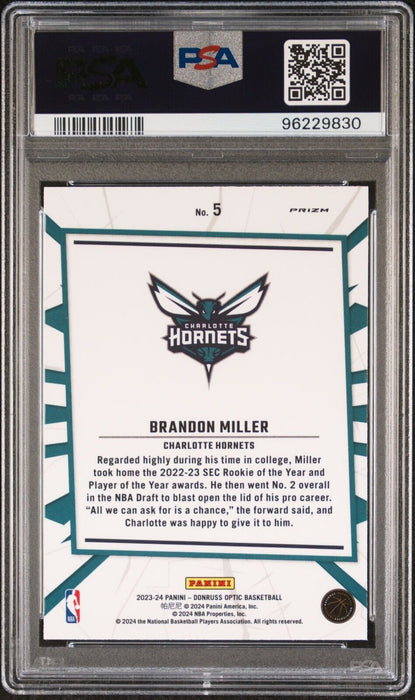 2023-24 Donruss Optic Brandon Miller My House Purple #5 PSA 10 Gem Mint Rookie