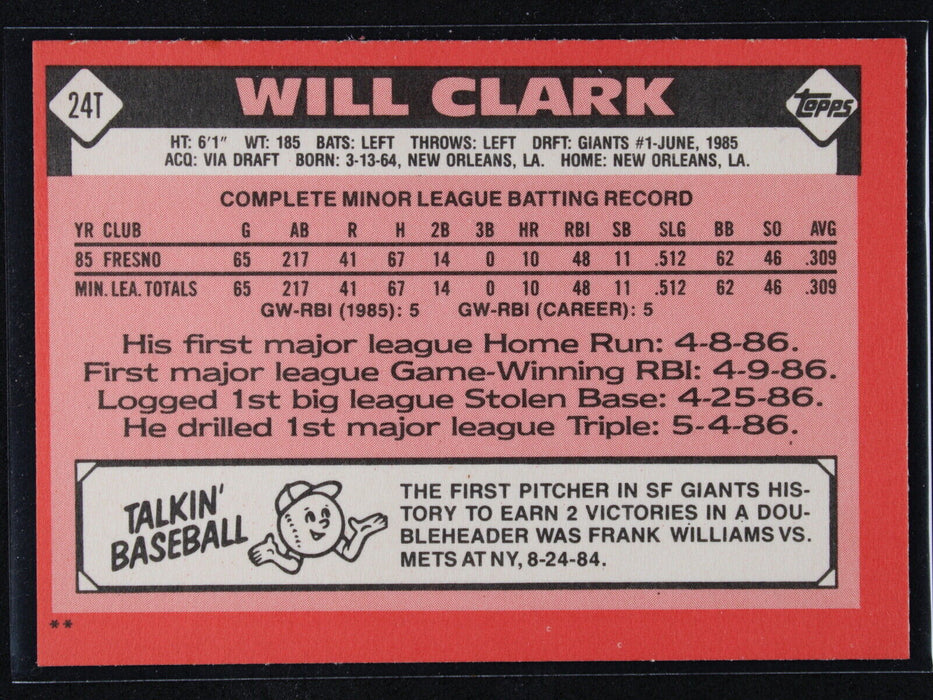 1986 Topps Traded - Will Clark #24T Rookie San Francisco Giants NM-MINT