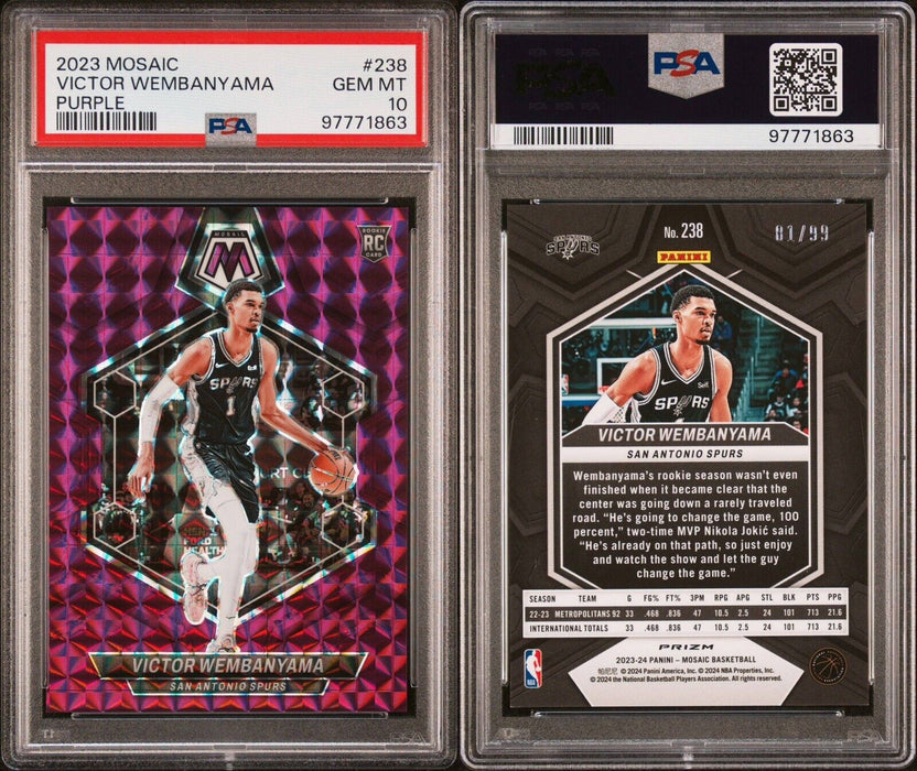 2023 Panini Mosaic #238 Victor Wembanyama Purple /99 True RC  PSA 10