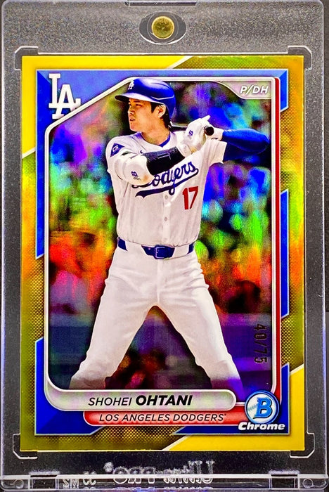 Shohei Ohtani RARE #/75 REFRACTOR INVESTMENT CARD DODGERS JERSEY w/HOLDER