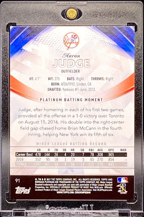 Aaron Judge ROOKIE FOIL REFRACTOR CARD BOWMAN YANKEES MVP w/CASE