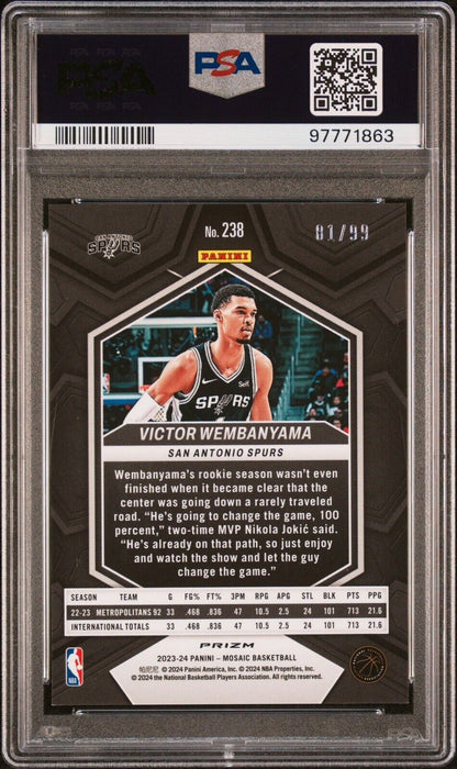 2023 Panini Mosaic #238 Victor Wembanyama Purple /99 True RC  PSA 10