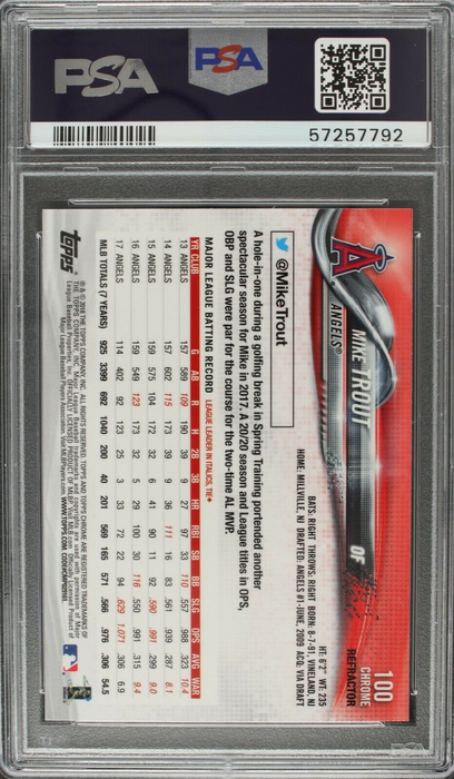 2018 Topps Chrome Mike Trout X-Fractor Refractor #100 PSA 10