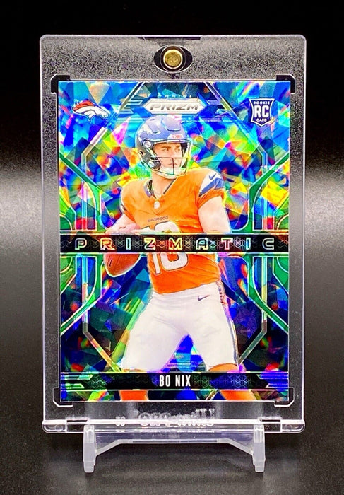 Bo Nix RARE GREEN ICE REFRACTOR ROOKIE CARD SP INSERT BRONCOS PANINI w/CASE