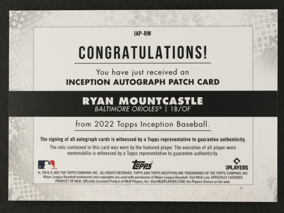 2022 Inception Ryan Mountcastle Player Worn Patch AUTO /75