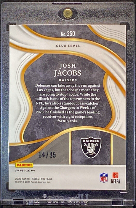 Josh Jacobs RARE WHITE REFRACTOR PRIZM INVESTMENT CARD SSP RAIDERS/PACKERS