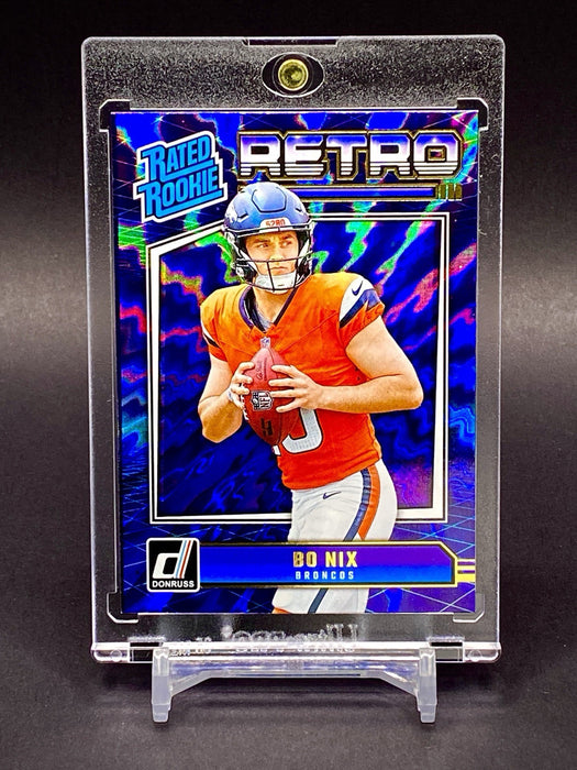 🔥 Bo Nix RARE ELECTRIC BLUE REFRACTOR CARD BRONCOS SP w/HOLDER