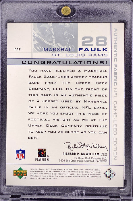 Marshall Faulk GAME USED PATCH FABRIC SP CARD RAMS w/CASE