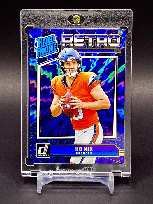 🔥 Bo Nix RARE ELECTRIC BLUE REFRACTOR CARD BRONCOS SP w/HOLDER